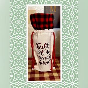 Buffalo Plaid Trim Wine Bottle Gift Bag